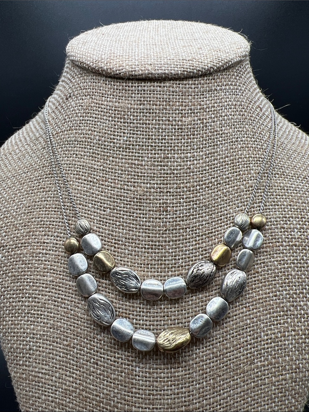 Coldwater Creek Mixed Metal Layered Necklace 18-20” Boho Pebble Bead Vintage
